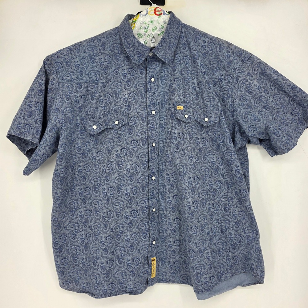 Larry Mahan Shirt Mens 4XL Pearl Snap Short Sleeve Western Blue Paisley Rodeo